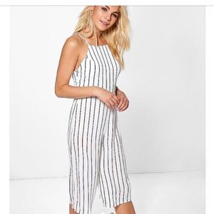High neck striped jumpsuit